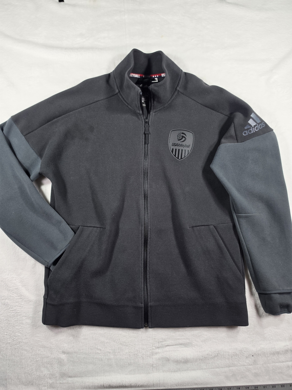adidas USA Volleyball Mens XL Gray Black Full Zip Track Jacket Team USA
